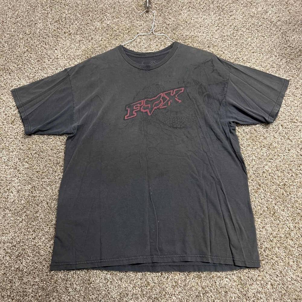 Fox Racing Mens Faded Black Red Graphic Logo T-Shirt Motocross Grunge Tee